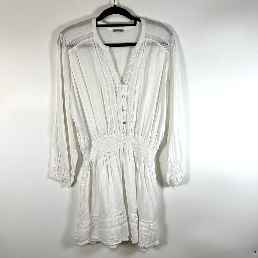 Rails Women's Large Jasmine Linen Dress in‎ White Lace Vacation Coastal Beach